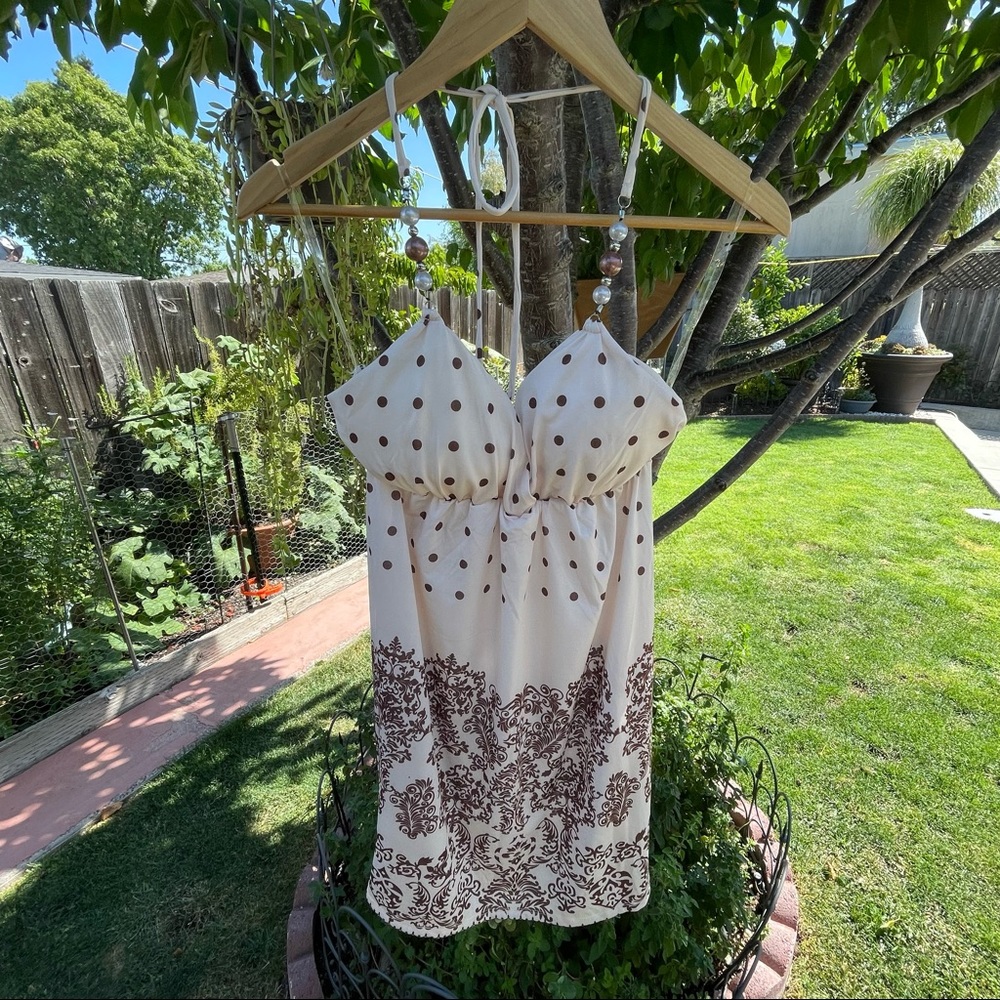 Cristinalove | Polk a dot Mixed Pattern Print Halter Mini Dress